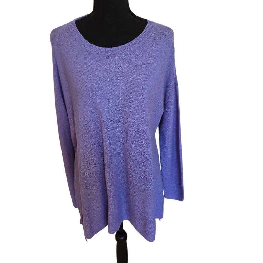 Eileen Fisher Womens 100% Merino Wool Hi-low Hem Pullover Sweater Purple Small
